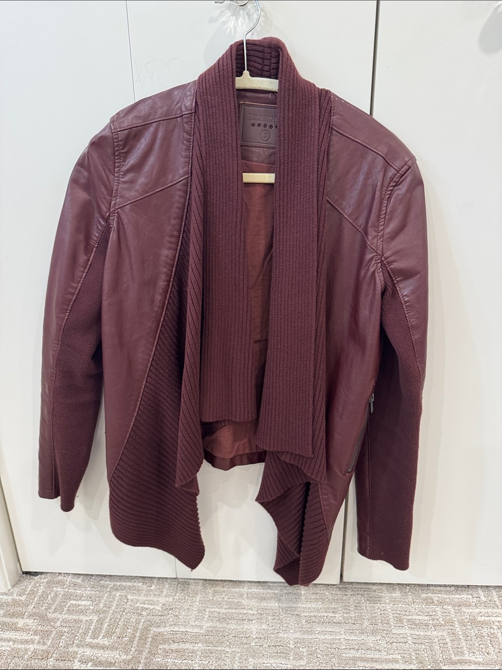 Women's Burgundy Draped faux Leather Jacket
